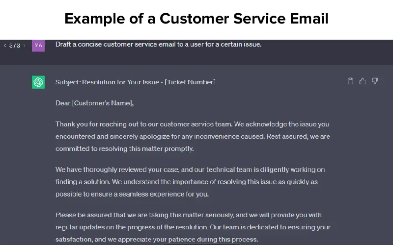 Example of a Customer Service Email